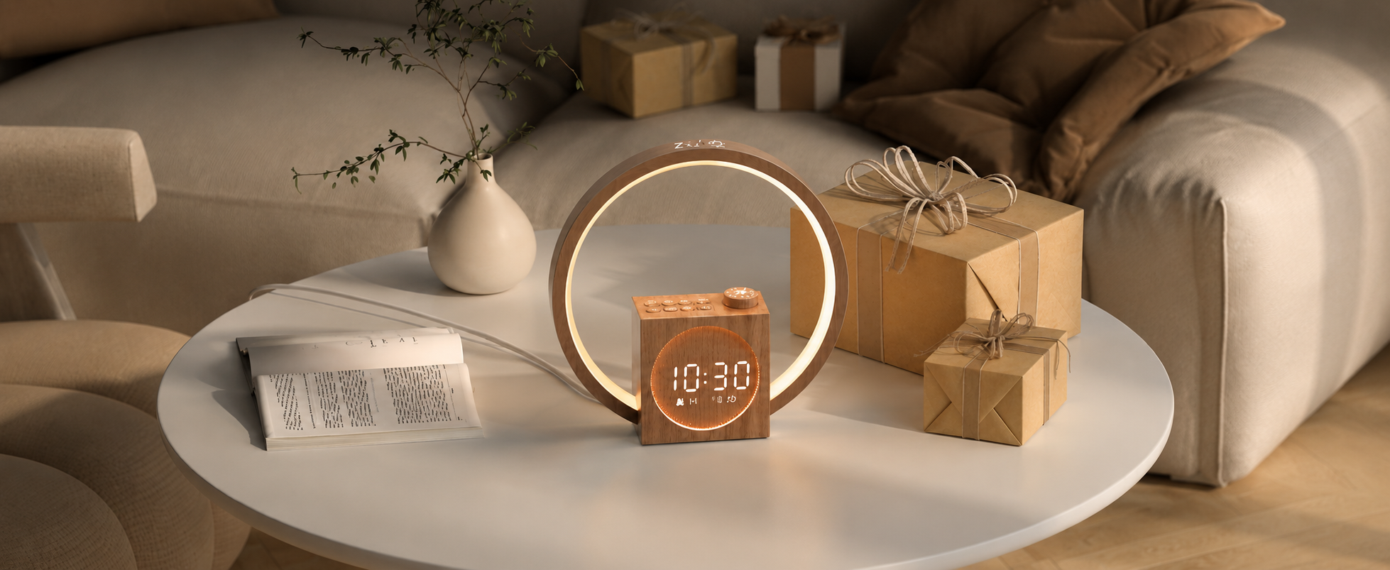 Dreamegg Sunrise Art sleep and wake clock glowing with warm amber bedside light