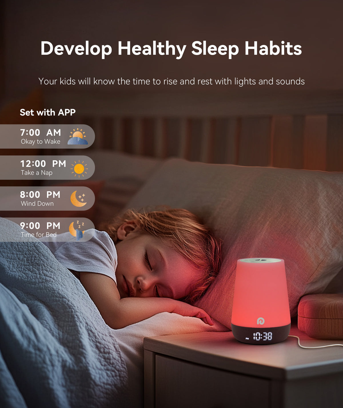 Dreamegg Sound Machine Baby - White Noise Sound Machine Baby With Night Light, Ok to Wake Alarm Clock, 34 Soothing Sounds, Sleep Trainer, Routine Builder, App Control for Kids Nursery Sleeping Bedroom
