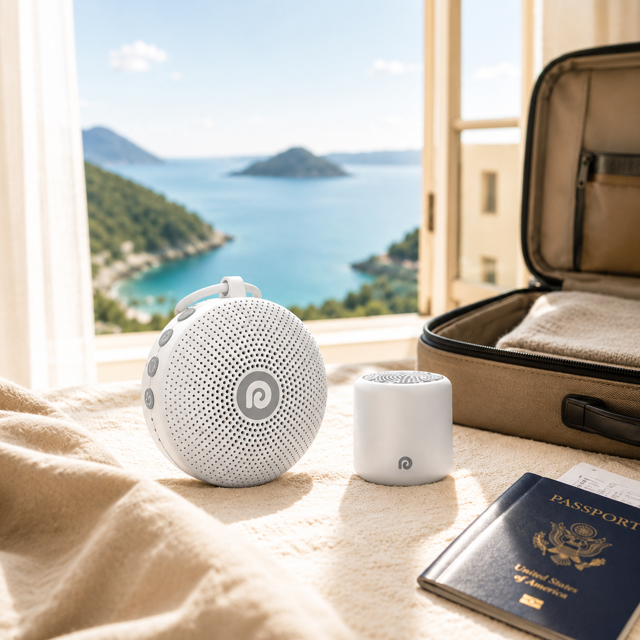 Dreamegg Lite D11 Max and Lite Pocket portable sound machines arranged for travel