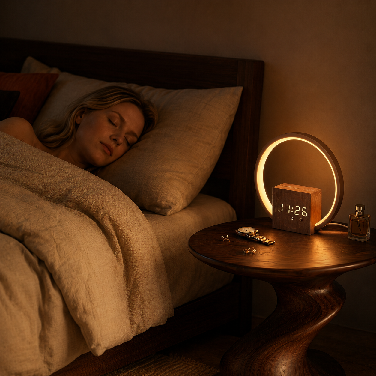 Dreamegg Sunrise Art sleep and wake clock glowing with warm amber bedside light