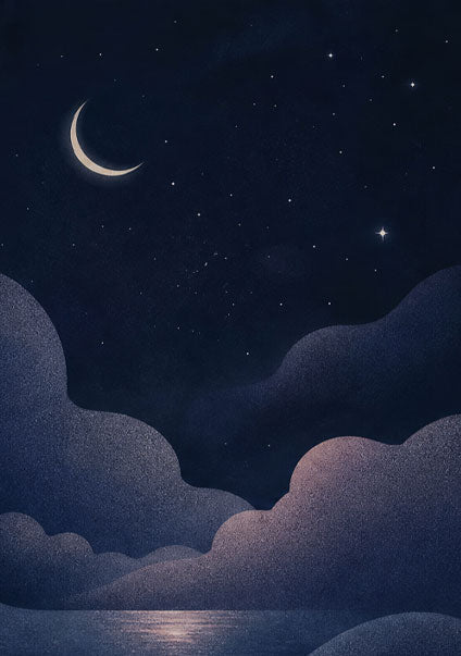 Moon and starry sky illustration for the Quiet Night sound preview