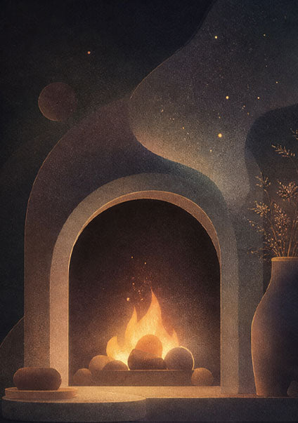 Glowing fireplace illustration for the Fireside Reading sound preview