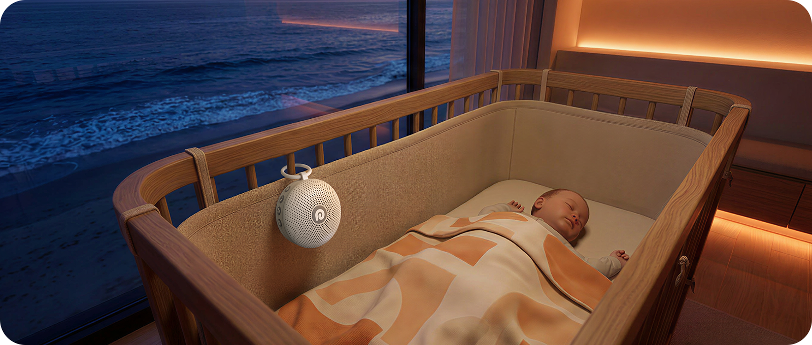 Dreamegg sound machine in a peaceful nursery