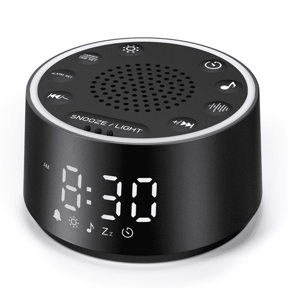 Dreamegg Digital Alarm Clock, Sound Machine Alarm Clock for Bedroom, 25 Sounds, 7 Gentle Alarms, Dimmable Clock, 10-480 Min Timer, White Noise Machine Alarm Clock for Adult